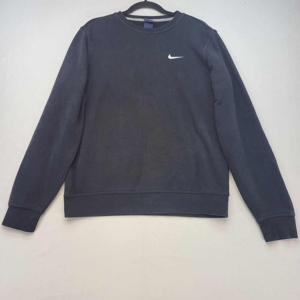 Nike Sweatshirt Mens‎ Medium Black Crewneck Swoosh Fleece Pullover